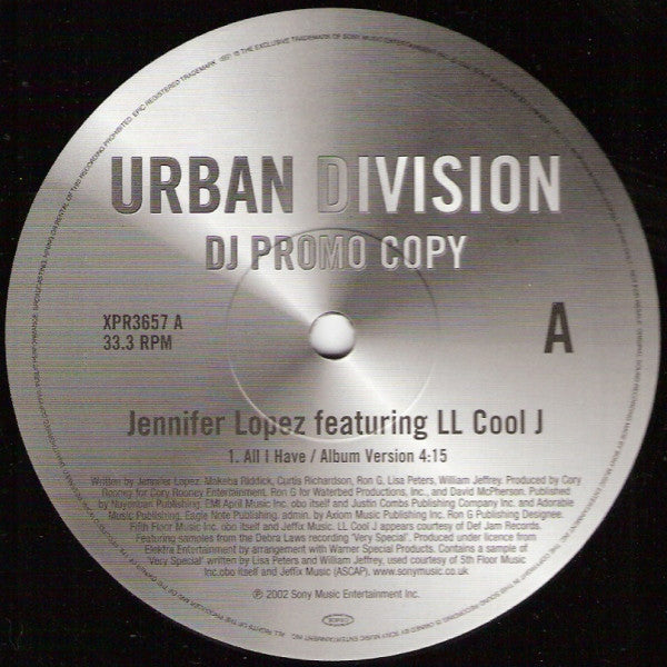 Jennifer Lopez - All I Have - Used Vinyl Record 12"