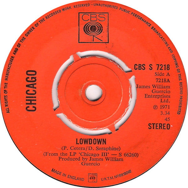 Chicago - Lowdown / Loneliness Is Just A Word - Used Vinyl Record 7"
