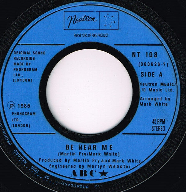 ABC - Be Near Me - Used Vinyl Record 7"