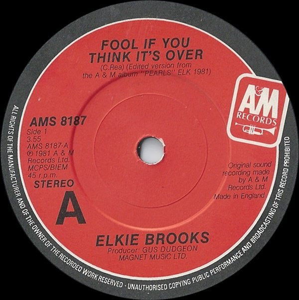 Elkie Brooks - Fool If You Think It's Over - Used Vinyl Record 7"