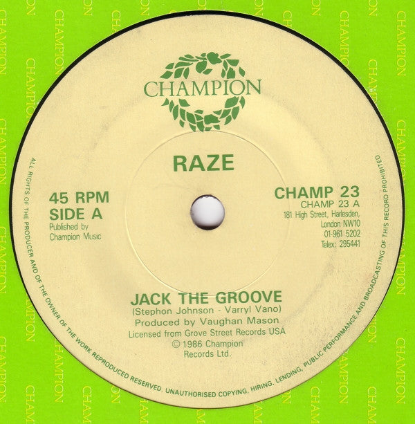 Raze - Jack The Groove - Used Vinyl Record 7"