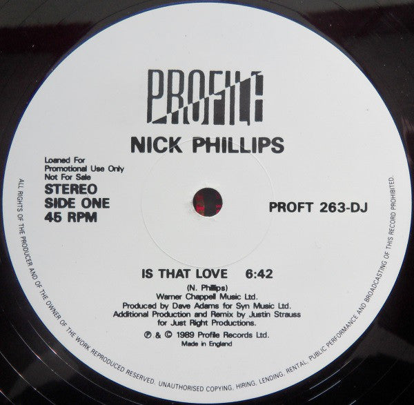 Nick Phillips - Is That Love - Used Vinyl Record 12"