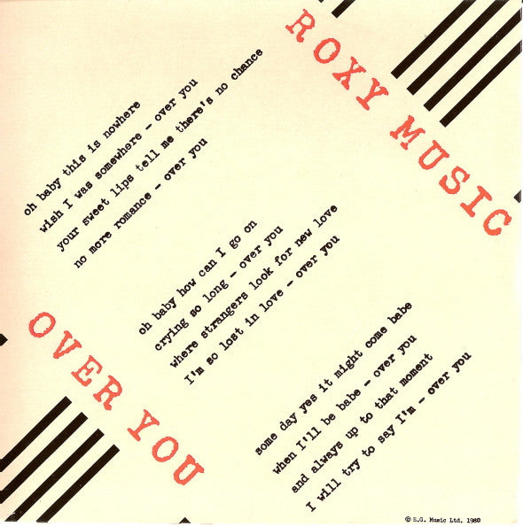 Roxy Music - Over You - Used Vinyl Record 7"
