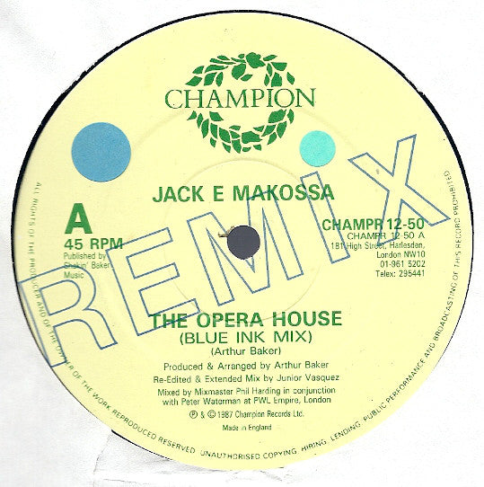 Jack E Makossa - Opera House (Remix) - Used Vinyl Record 12"