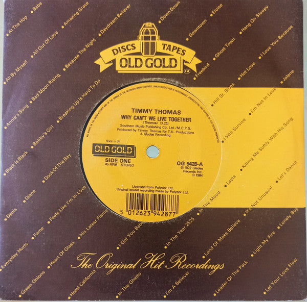Timmy Thomas - Why Can't We Live Together / Drift Away - Used Vinyl R
