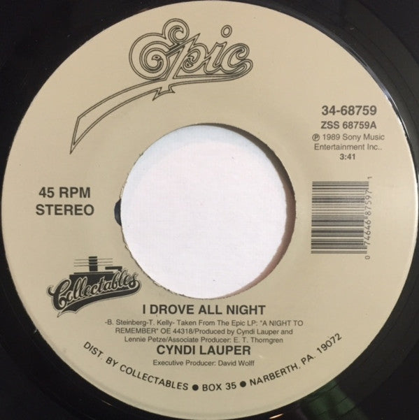 Cyndi Lauper - I Drove All Night / Maybe He'll Know - Vinyl Record 7"
