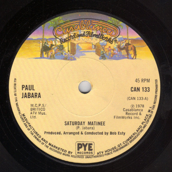 Paul Jabara - Saturday Matinee - Used Vinyl Record 7"