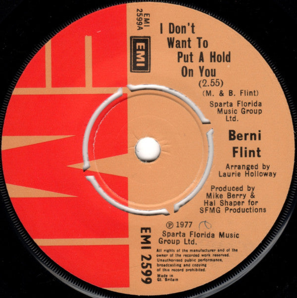 Berni Flint - I Don't Want To Put A Hold On You - Used Vinyl Record 7