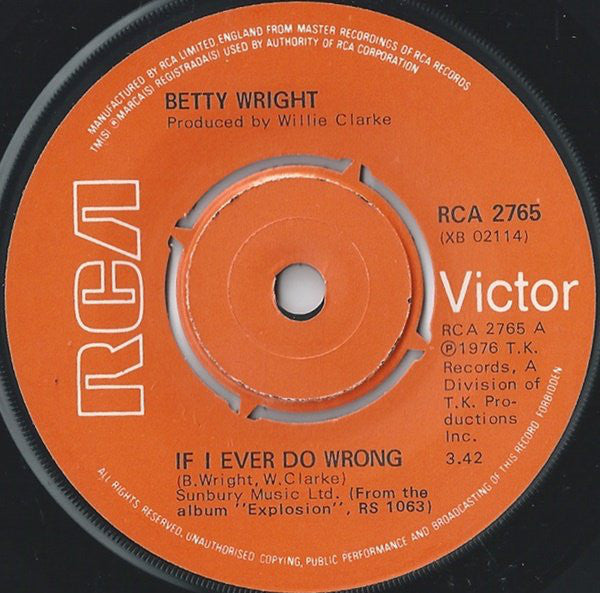 Betty Wright - If I Ever Do Wrong - Used Vinyl Record 7"
