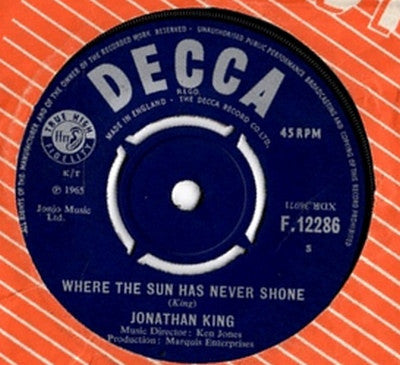 Jonathan King - Where The Sun Has Never Shone - Used Vinyl Record 7"