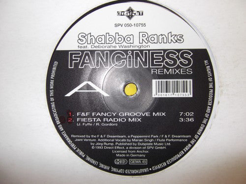 Shabba Ranks - Fanciness (Remixes) - Used Vinyl Record 12"