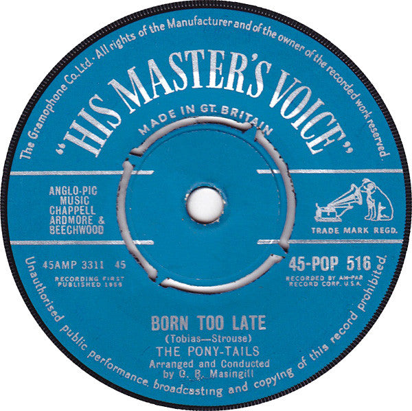 Poni-tails - Born Too Late - Used Vinyl Record 7"