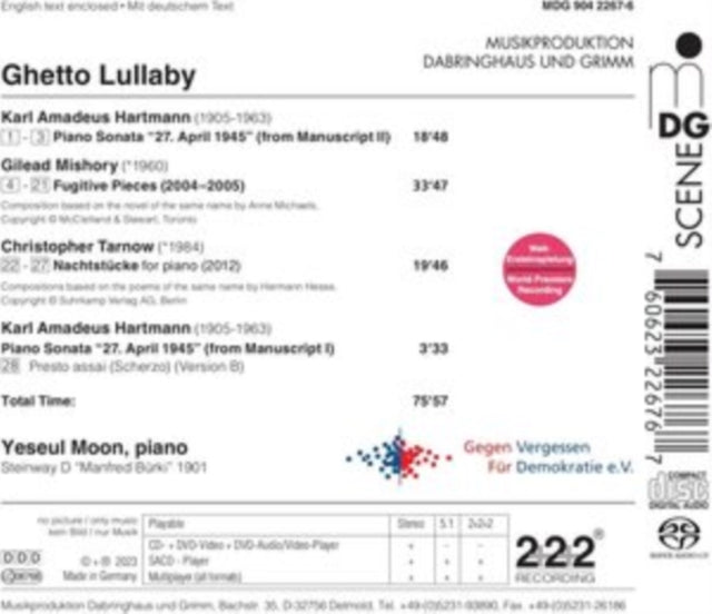 Ghetto Lullaby: Works for Piano by Hartmann, Tarnow & Mishory - CD