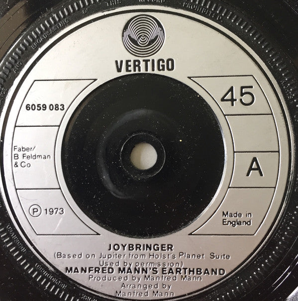 Manfred Mann's Earth - Joybringer - Used Vinyl Record 7"