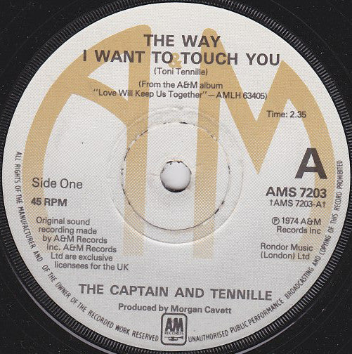 Captain And Tennille - Way I Want To Touch You - Used Vinyl Record 7"