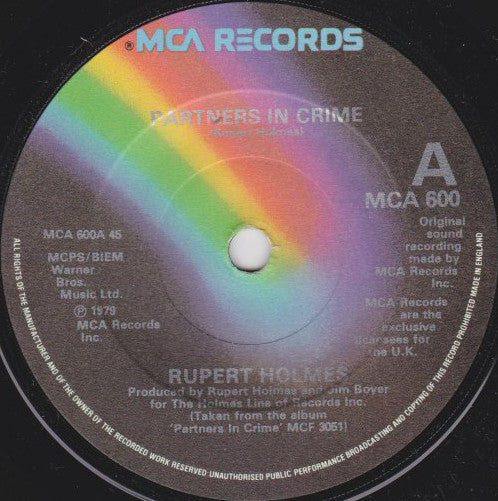 Rupert Holmes - Partners In Crime - Used Vinyl Record 7"