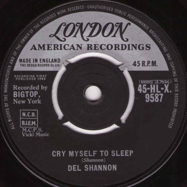 Del Shannon - Cry Myself To Sleep - Used Vinyl Record 7"