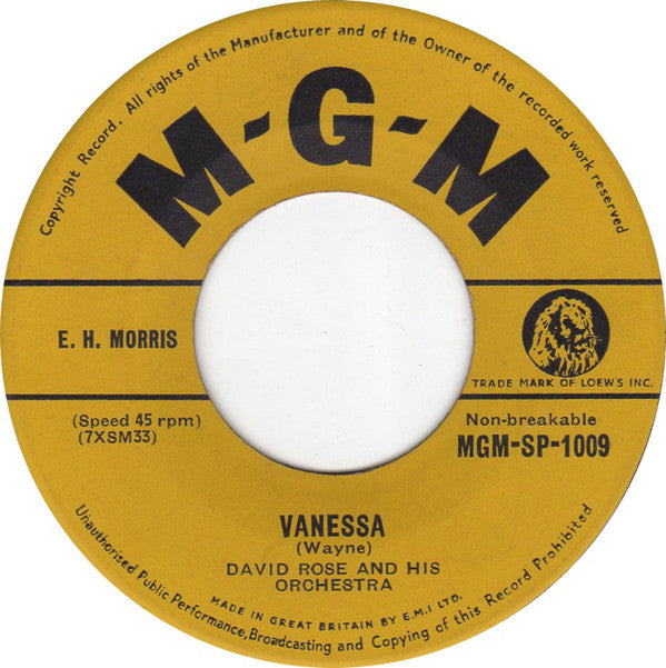David Rose & His Orc - Vanessa - Used Vinyl Record 7"