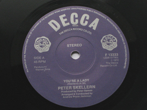 Peter Skellern - You're A Lady - Used Vinyl Record 7"