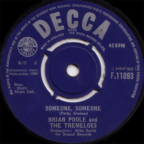 Brian Poole & The Tr - Someone, Someone - Used Vinyl Record 7"