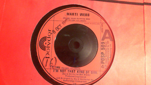 Marti Webb - I'm Not That Kind Of Girl - Used Vinyl Record 7"