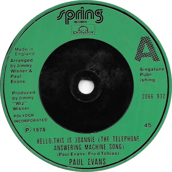 Paul Evans - Hello, This Is Joannie (The Telephone Answering Machine