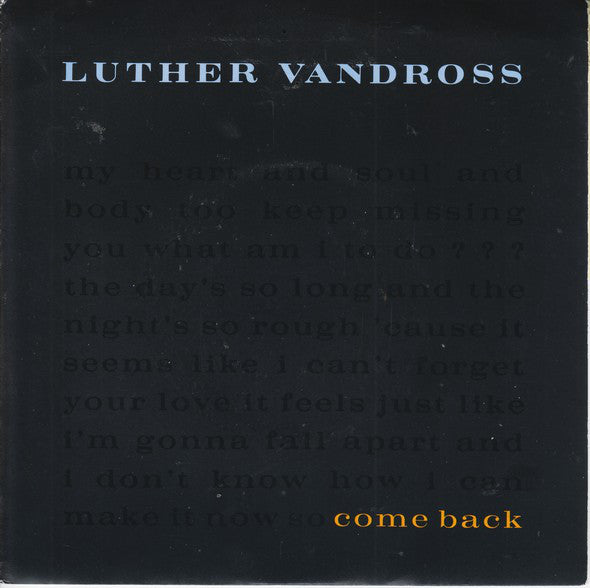 Luther Vandross - Come Back - Used Vinyl Record 7"