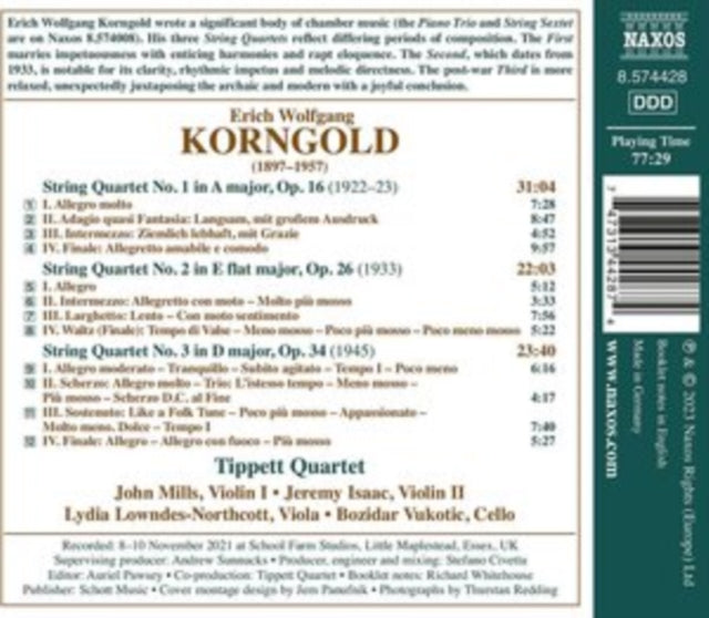TIPPETT QUARTET - ERICH WOLFGANG KORNGOLD STRIN - CD