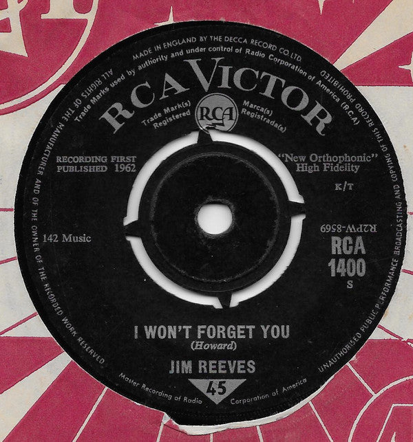 Jim Reeves - I Won't Forget You - Used Vinyl Record 7"