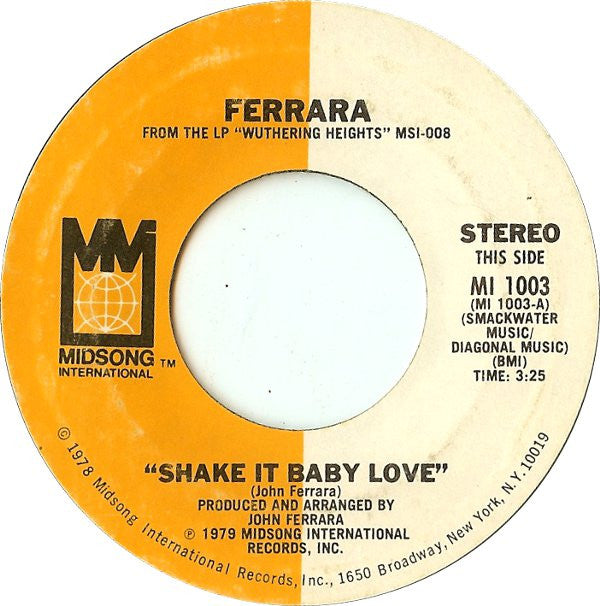 Ferrara - Shake It Baby Love / Love Attack - Used Vinyl Record 7"