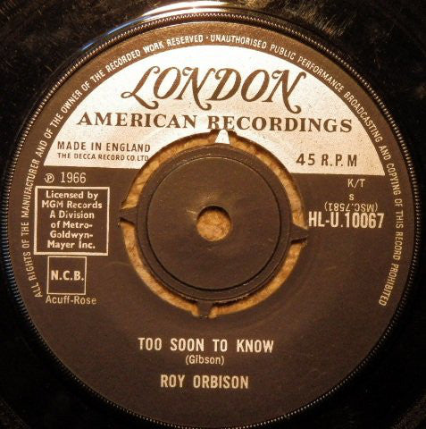 Roy Orbison - Too Soon To Know - Used Vinyl Record 7"