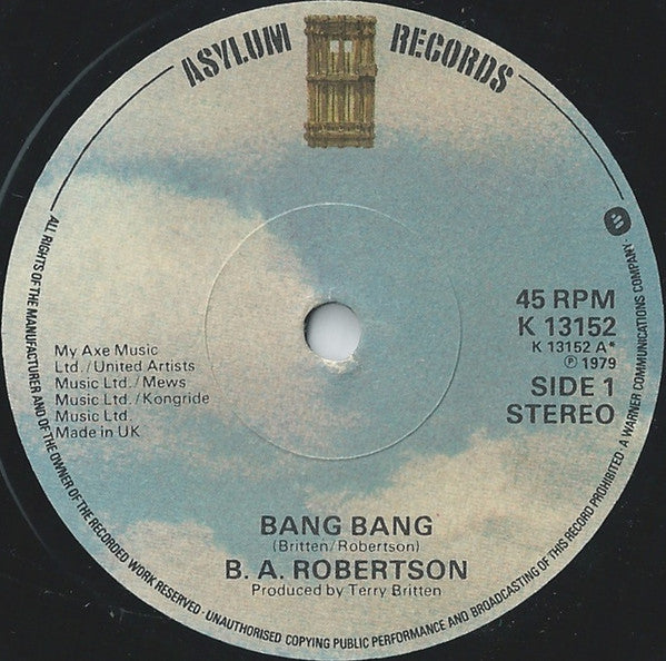 B. A. Robertson - Bang Bang - Used Vinyl Record 7"