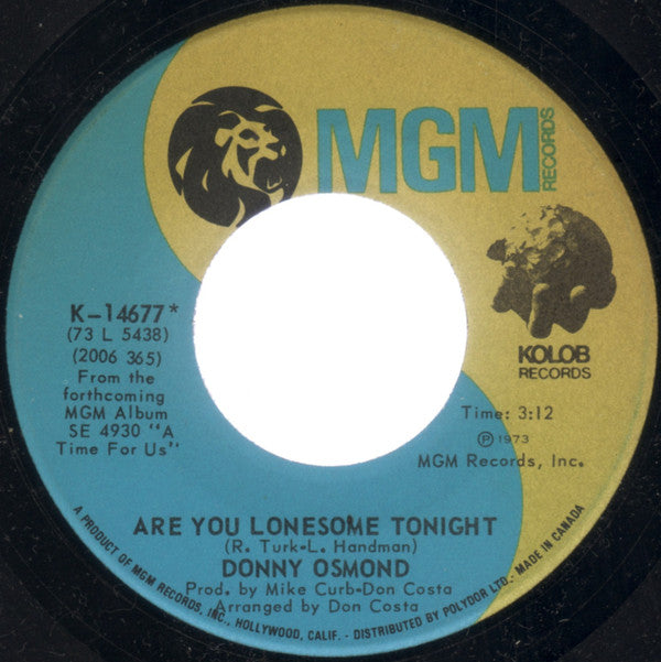 Donny Osmond - Are You Lonesome Tonight - Used Vinyl Record 7"