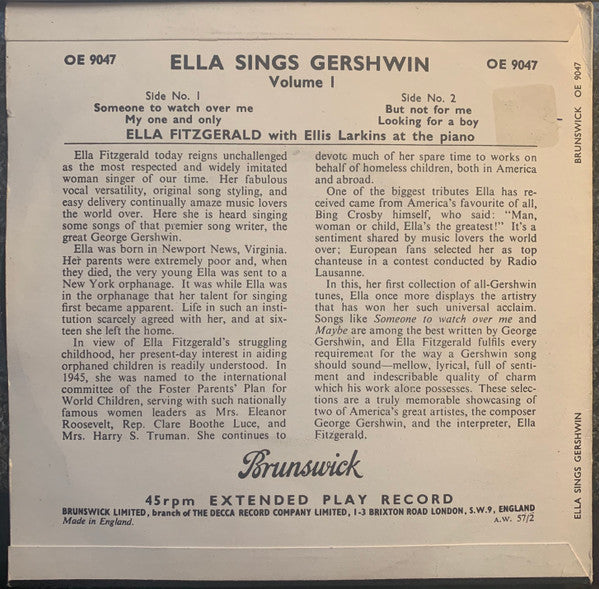 Ella Fitzgerald - Ella Sings Gershwin - Volume 1 - Used Vinyl Record