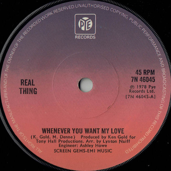 Real Thing - Whenever You Want My Love - Used Vinyl Record 7"