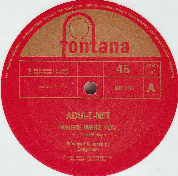 Adult Net - Where Were You - Used Vinyl Record 10"