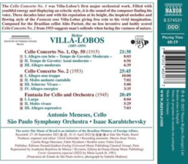 MENESES/SAO PAULO SO - VILLA-LOBOS - CELLO CONCERTOS - CD