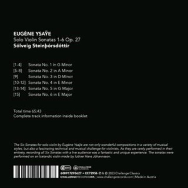 SOLVEIG STEINBORSDOT - Ysaye: Solo Violin Sonatas 1-6 Op. 27 - CD