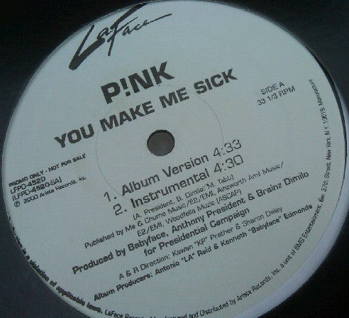 P!NK - You Make Me Sick - Used Vinyl Record 12"