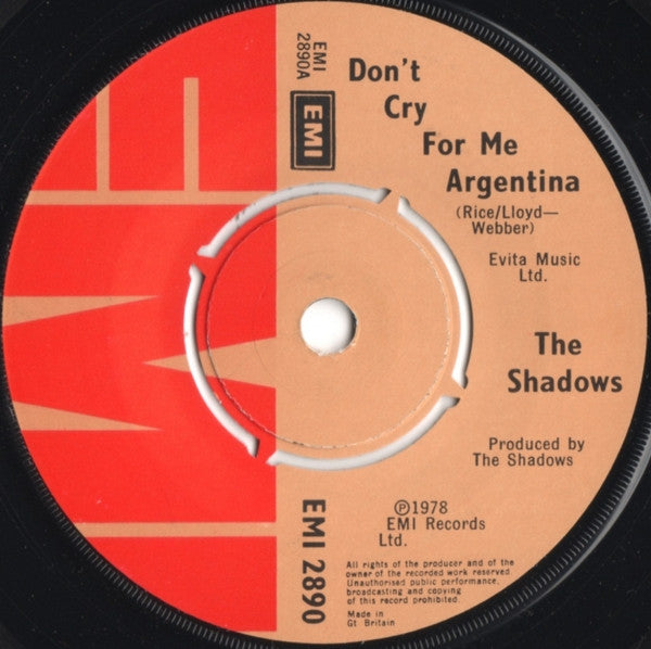 Shadows - Don't Cry For Me Argentina - Used Vinyl Record 7"