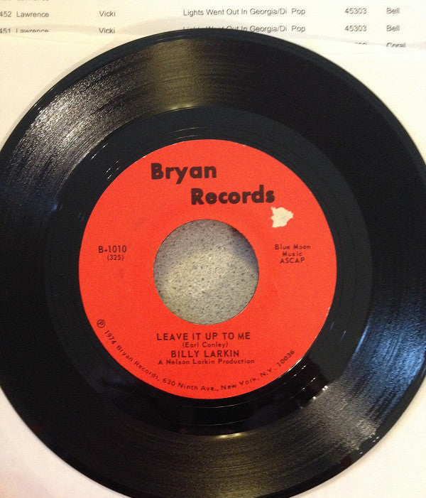 Billy Larkin - Leave It Up To Me - Used Vinyl Record 7"