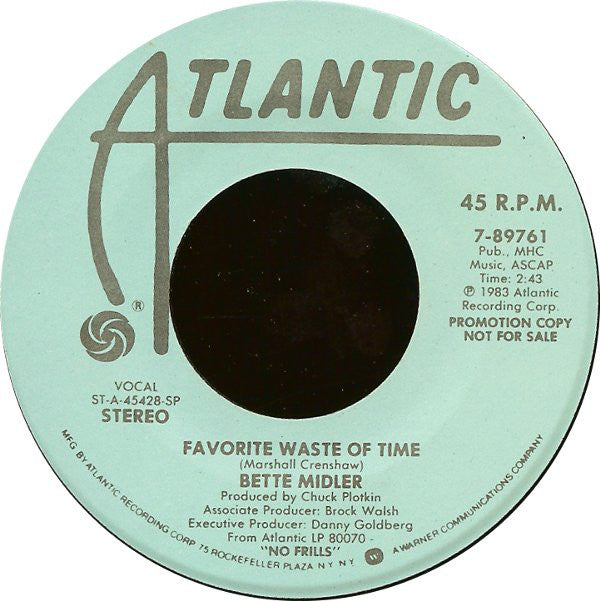 Bette Midler - Favorite Waste Of Time - Used Vinyl Record 7"