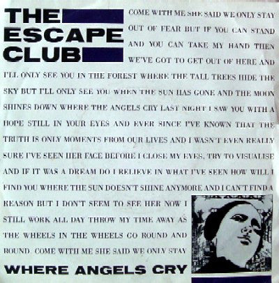 Escape Club - Where Angels Cry - Used Vinyl Record 7"