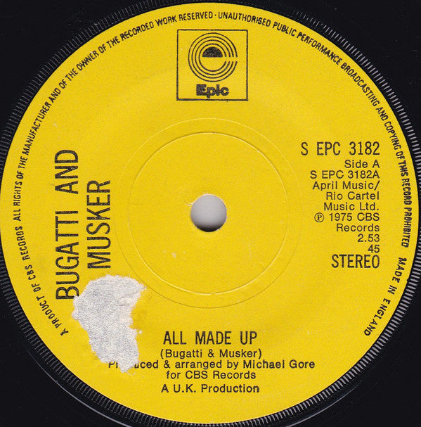 Dominic Bugatti & Fr - All Made Up - Used Vinyl Record 7"