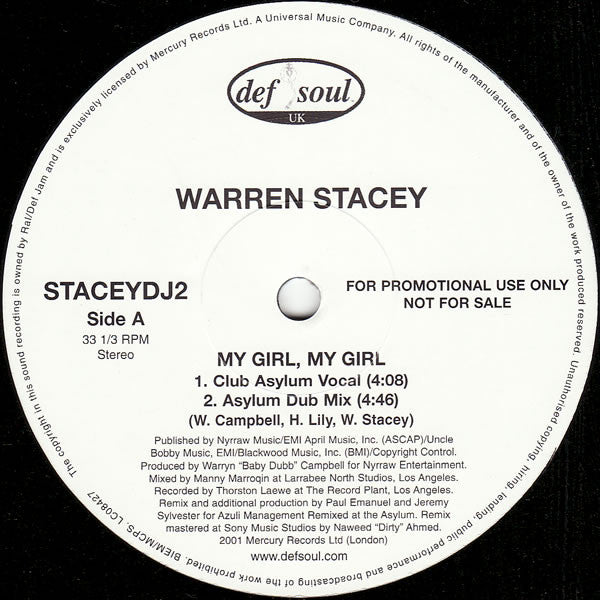 Warren Stacey - My Girl, My Girl - Used Vinyl Record 12"