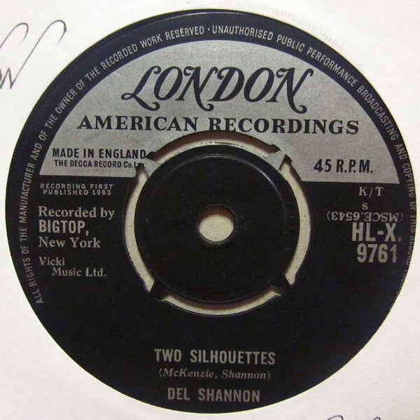 Del Shannon - Two Silhouettes - Used Vinyl Record 7"