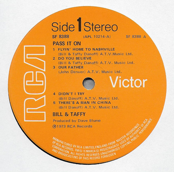 Bill & Taffy Danoff - Pass It On - Used Vinyl Record