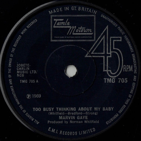 Marvin Gaye - Too Busy Thinking About My Baby - Used Vinyl Record 7"