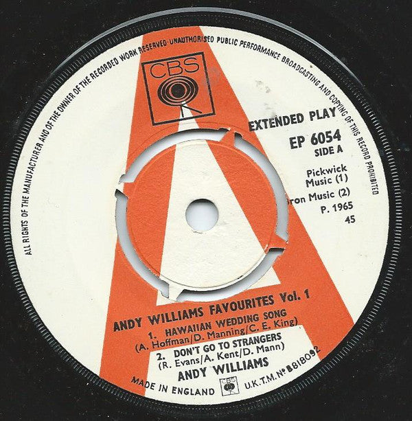 Andy Williams - Favourites Volume 1 - Used Vinyl Record 7"