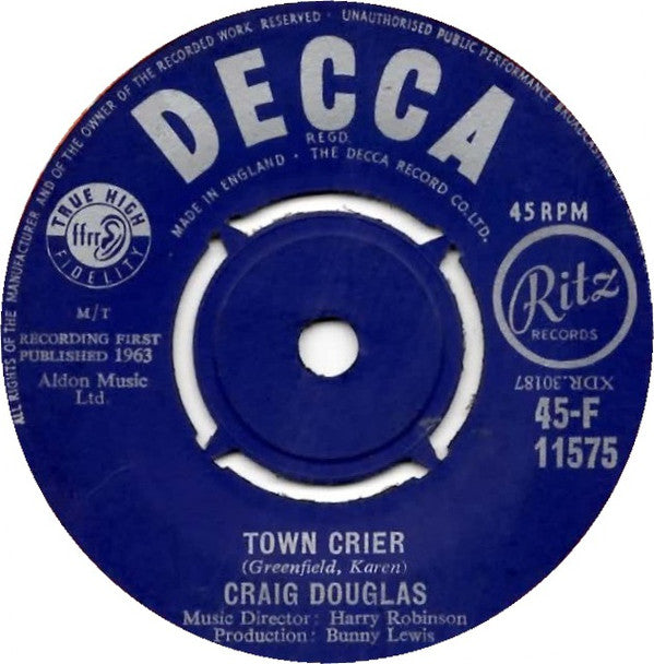 Craig Douglas - Town Crier - Used Vinyl Record 7"